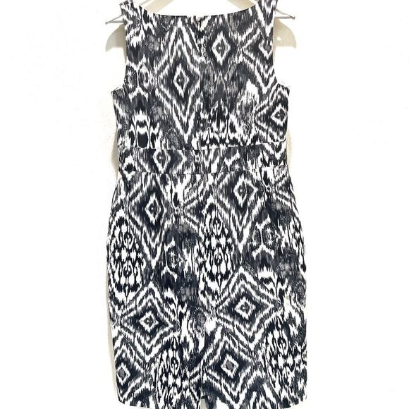 Lafayette 148 New York White Black Geo Tribal Viscose V Neck Sleeveless Shift - Picture 2 of 10